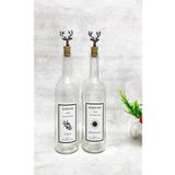 Jenisa Siyah Geyik Tıpalı Şeffaf Cam Şişe 2li 750 ml Zeytinyağı Sıvıyağ Etiketli Yağdanlık Yağlık