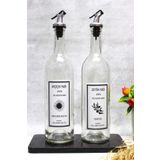 Jenisa Siyah Mermer Stantlı Şeffaf 2'li 750 ml Zeytinyağı Sıvıyağ Şişesi Akıtmaz Yağdanlık Yağlık Standart ST00413