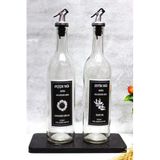 Jenisa Siyah Mermer Stantlı Şeffaf 2'li 750 ml Zeytinyağı Sıvıyağ Şişesi Akıtmaz Yağdanlık Yağlık Standart ST00415