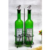 Jenisa Siyah Stantlı 2li 750 Ml Zeytinyağı Sıvıyağ Şişesi Cam Yağdanlık Akıtıcılı Yağlık 750ml
