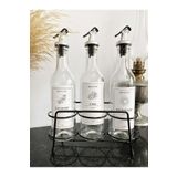 Jenisa Üçlü Siyah Metal Standlı Yağlık Sosluk Stand 375 Ml Şişeli Etiketli - Beyaz - -Beyaz-1 ST00504