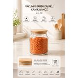 Jenisa Vakumlu Bambu Kapaklı Cam Kavanoz 635 cc – Hava Geçirmez Saklama Kabı Şeffaf Baharatlık 1 Adet