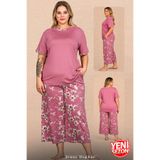 Jenny Daphne Büyük Beden Kadın Pijama Takımı Çiçek Desenli Kısa Kollu Rahat Kesim Pijama Takımı 10742