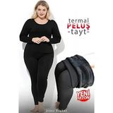 Jenny Daphne Kadınlar İçin Yumuşacık Siyah Peluşlu Büyük Beden Termal Tayt Rahat ve Şık Tasarım - 5XL