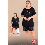 Jenny Daphne Lady büyük beden Çiçek Desenli Şort Düğmeli Yaka Kısa Kol şortlu pijama takımı 10440