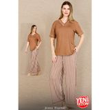 Jenny Daphne Premium Kadın Viskon Pijama Takımı Hafif ve Nefes Alabilir Çizgili Şık Tasarım 12680