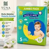 Jenny & Willy Bebek Bezi 5 Numara Junior 12-25 kg 82 Adet Bantlı Sızdırmaz Yüksek Emici Bebek Bezi - 5 Beden