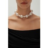 Jerberaa takı Tasarım inci kolye choker - büyük inci kolye -tasma inci kolye
