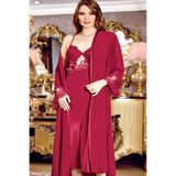 Jeremi Kadın Gecelik Sabahlık Pijama Şort Takımı 6'lı Set, Bordo, S Beden 210 Çeyizlik Saten