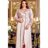 Jeremi Kadın Gecelik Sabahlık Pijama Şort Takımı 6'lı Set, Saten, Pudra, S Beden 285 Çeyizlik Saten