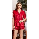 Jeremi Kadın Pijama Takımı, İpek Saten, Şort, Bordo, L Beden