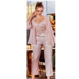 Jeremi Saten Büstiyerli 3'lü Pijama Takımı, Pudra, S Beden 8757575471021