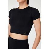 Jerf Captiva Yumuşak Dokulu Esnek Siyah Crop Top Kadın T-shirt