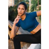 Jerf Captiva Yumuşak Dokulu Esnek Solid Lacivert Crop Top Kadın T-shirt