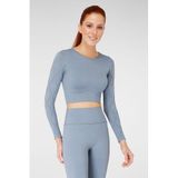 Jerf Naples Uzun Kol Econyl Stone Crop Top Koyu Mavi Kadın T-shirt