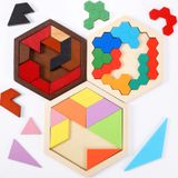 Jerify 3 Paket Ahşap Altıgen Tangram Yapboz Meydan Okuma Ahşap Zeka Oyunları Altıgen Geometrik Şekil Desen Ahşap Blok Bulmaca Oyuncağı Farklı Yaşlar İnsanlar için Mantık Zihin Oyun Hediyeleri