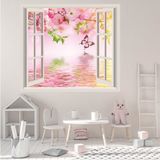 Jeronkarji Pembe Kelebek ve Çiçekler 3D Pencere Dekoratif Duvar Sticker Çıkartması Bebek Çocuk Odası - 55 x 80cm - Standart