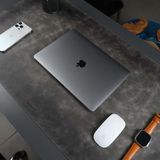 Jersey Hakiki Deri Masa Matı & Pedi - Büyük Oyuncu Mouse Pad & Oyuncu Laptop Masa Matı - 37x80cm - Füme - Gri
