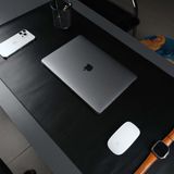 Jersey Hakiki Deri Masa Matı & Pedi - Büyük Oyuncu Mouse Pad & Oyuncu Laptop Masa Matı - 37x80cm - Siyah