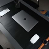 Jersey Hakiki Deri Masa Matı & Pedi - Büyük Oyuncu Mouse Pad & Oyuncu Laptop Masa Matı - 91x48cm - Siyah