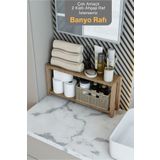 Jest Dekor Konsept Beril Atlantik Çam Çok Amaçlı 2 Katlı Ahşap Banyo Rafı / Mutfak Rafı, Organizer, Dekoratif Raf