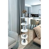 Jest Dekor Konsept Miray Beyaz 5 Katlı Yuvarlak Ahşap Çok Amaçlı Sehpa / Saksılık-Çiçeklik / Dekoratif Raf