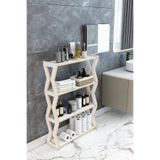 Jest Dekor Konsept Zühre Beyaz 4 Katlı Ahşap Banyo Rafı/Baharatlık-Mutfak Rafı, Çok Amaçlı Dekoratif Raf, Organizer