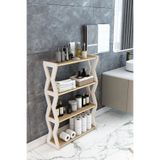 Jest Dekor Konsept Zühre Beyaz - Safir Meşe - 4 Katlı Ahşap Banyo Rafı/Baharatlık-Mutfak Rafı, Çok Amaçlı Dekoratif Raf