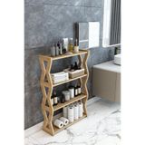Jest Dekor Konsept Zühre Safir Meşe- 4 Katlı Ahşap Banyo Rafı/Baharatlık-Mutfak Rafı, Çok Amaçlı Dekoratif Raf