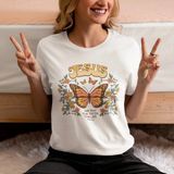Jesus The Life Baskılı Oversıze Retro Vintage Bisiklet Yaka Pamuklu Kadın ve Erkek Tshırt - Beyaz