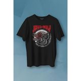 Jesus Wolf Kurt Kafası Kırmızı Baskılı Tişört Unisex T-Shirt - Siyah - XL