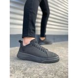 Jet-204 Flex Bağcıklı Keten Kumaş Erkek Günlük Sneaker Ayakkabı Kst - Siyah