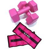 Jet El ve Ayak Bilek Ağırlığı 2x1 kg Kum Torbası ve 2x0.5kg Dambıl Dumbell Seti Ağırlık Setleri Pembe