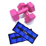 Jet El ve Ayak Bilek Ağırlığı 2x1 kg Kum Torbası ve 2X1KG Dambıl Dumbell Seti Ağırlık Setleri Mavi