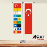 Jet Hızında 17 Türk Devleti ve Türk Bayrağı 2'li T Masa Bayrağı Takımı İkili Paket 8X32 cm Ölçüler