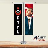 Jet Hızında Jethızında Göktürkçe Türk Yazılı ve Atatürk 2'li T Masa Bayrağı Takımı