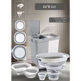 Jet' s Home 11'li Set Çamaşır Sepeti- Katlanır Sele- Badya- Kova- Maşrapa- Süzgeç- Kesim Panosu-Huniler BPA Free