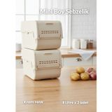 Jet' s Home 2'li Mini Boy Patates Soğan Sepeti BPA Free Sebzelik Organizer Kutu Motek Krem 8 L