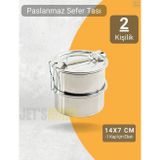 Jet' s Home 2’li Sefer Tası 14x7 cm Yemek Taşıma Kabı Paslanmaz Çelik No:2 Kapasite 2 Kişilik