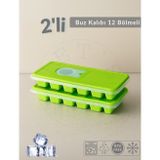 Jet' s Home 2'li Set Buz Kalıbı 12 Bölmeli Esnek Silikon Buz Küpü BPA FREE Kare Bas Parmak Buzluk 3x3 cm Yeşil