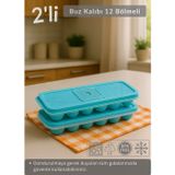 Jet' s Home 2'li Set Buz Kalıbı 12 Bölmeli Esnek Silikon Buz Küpü BPA FREE Kare Bas Parmak Buzluk Çapı 3,5 cm Mavi