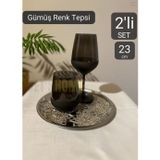 Jet' s Home 2’li Set Lüx Sunum Tepsisi Paslanmaz Kahve Tepsisi Çelik Tepsi Yuvarlak Çeyizlik Tepsi 23 cm