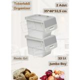 Jet' s Home 2’li Tekerlekli Patateslik Soğanlık BPA Free Oyuncaklık Erzak Kutusu Sebzelik Gri 33 Lt