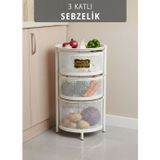Jet' s Home 3 Katlı Sebzelik Açılır Metal Patates Soğan Sepeti Paslanmaz Meyvelik Organizer Sepet Beyaz