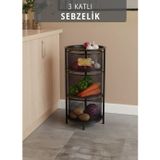 Jet' s Home 3 Katlı Sebzelik Açılır Metal Patates Soğan Sepeti Paslanmaz Meyvelik Organizer Sepet Siyah