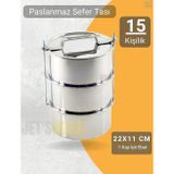 Jet' s Home 3’lü Sefer Tası 22x11 cm Yemek Taşıma Kabı Paslanmaz Çelik No:6 Kapasite 15 Kişilik