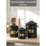 Jet' s Home 3'lü Set Sebzelik Metal Patates Soğan Sepeti Sarımsak Kovası Şık Organizer Siyah