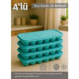 Jet' s Home 4'lü Set Buz Kalıbı 12 Bölmeli Esnek Silikon Buz Küpü BPA FREE Kare Bas Parmak Buzluk Çapı 3,5 cm Mavi