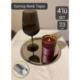 Jet' s Home 4’lü Set Lüx Sunum Tepsisi Paslanmaz Kahve Tepsisi Çelik Tepsi Yuvarlak Çeyizlik Tepsi 23 cm