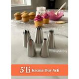 Jet' s Home Büyük Boy 5’li Krema Duy Seti – Paslanmaz Çelik Pasta, Cupcake ve Tatlı Süsleme Uçları Set-1